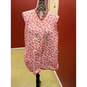 VTG Pink, White, Green Floral Piped Edge Sleeveless Cotton Art Smock